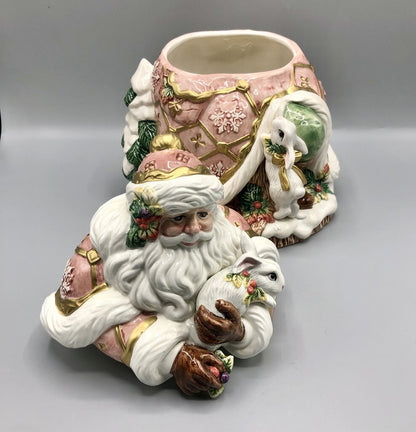 1996 Fitz & Floyd Snowy Woods Santa Cookie Jar /b