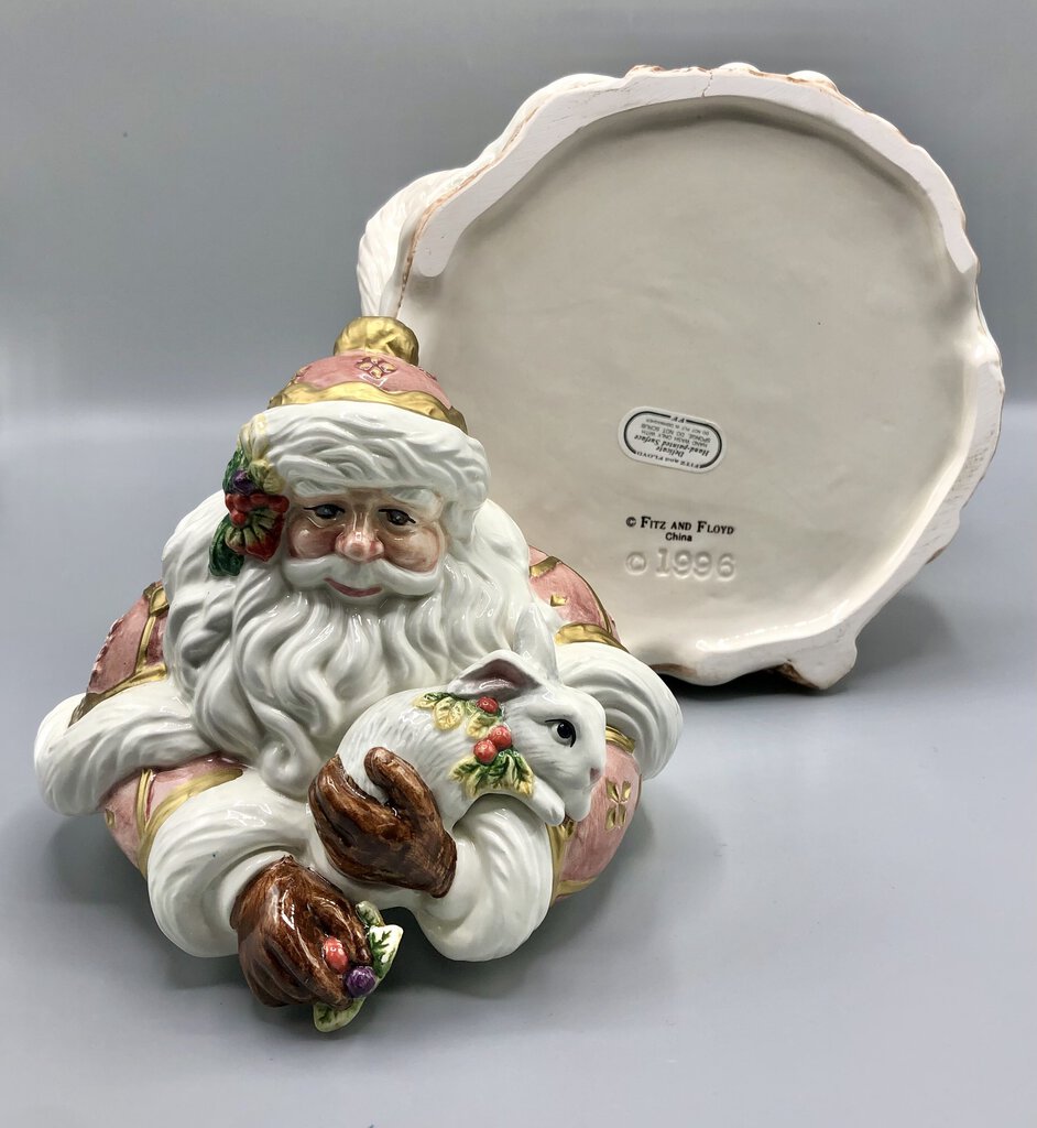 1996 Fitz & Floyd Snowy Woods Santa Cookie Jar /b