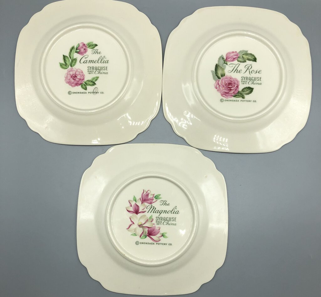 3 Vintage Syracuse China/ Onondaga Pottery 8” Square Floral Salad Plates /b