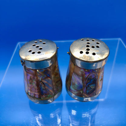 Vintage Mexico Abalone Shell Salt & Pepper Shaker Set /b