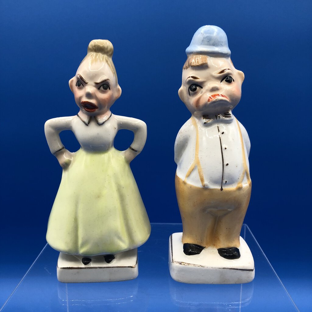 Vintage Happy/ Mad Couple Salt and Pepper Shakers Set /b