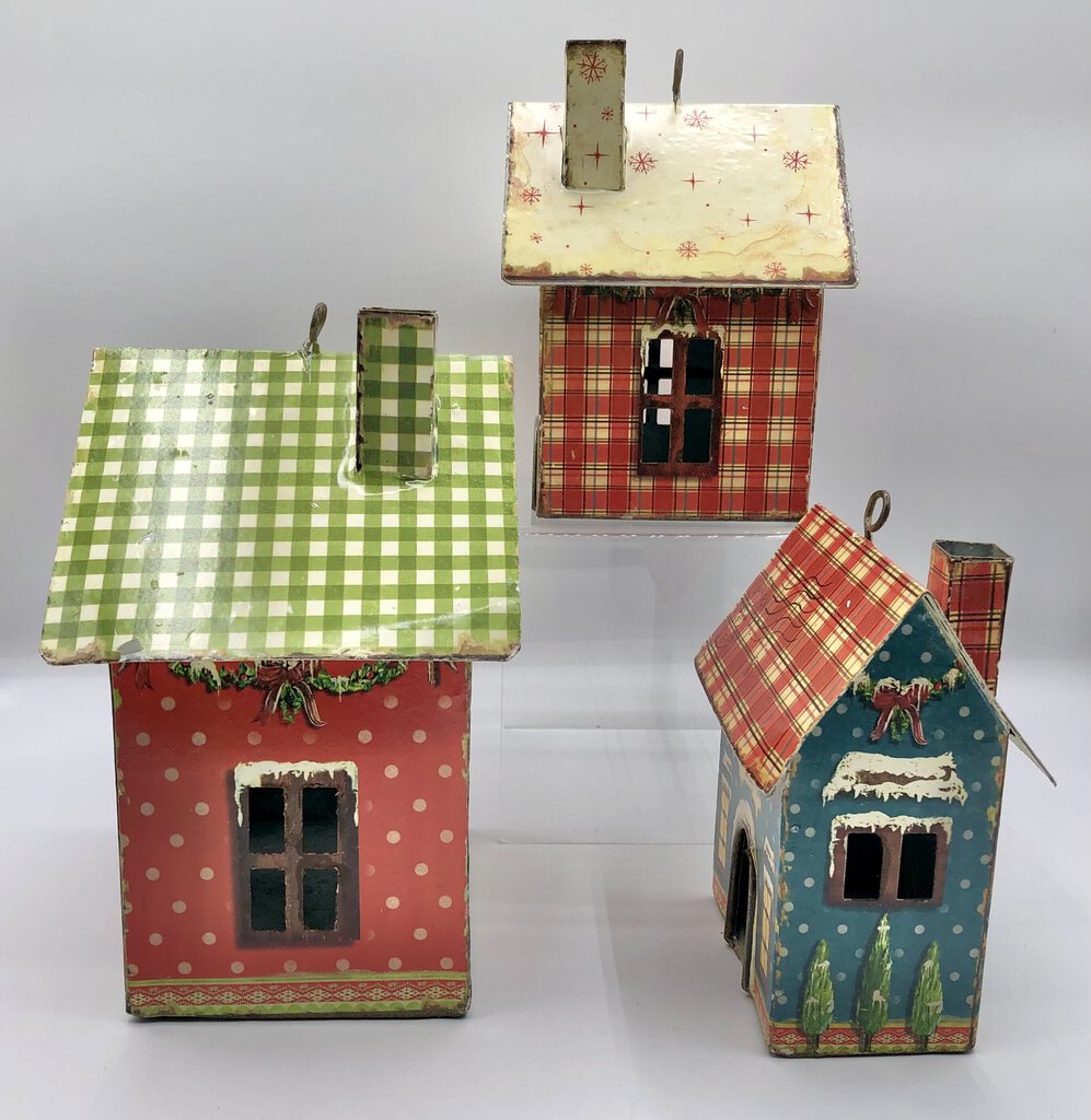 3 Charming Vintage Style Christmas Litho Tin/ Metal Bird Houses /b