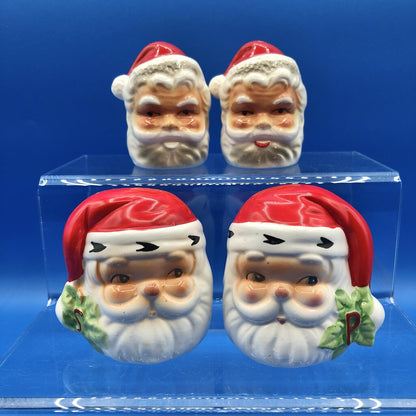 2 Sets Vintage Santa Claus Head S&P Shakers /b