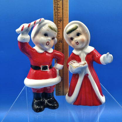 Vintage Napco Christmas Boy & Girl S&P Shakers /b