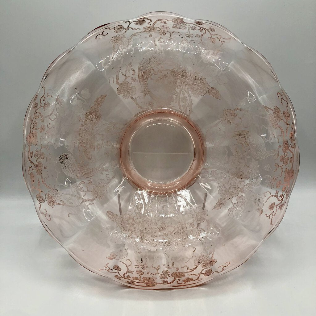 Vintage Paden City Pink Peacock & Wild Rose 14” Console Bowl /b