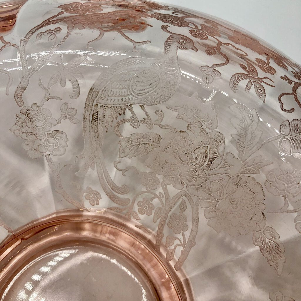 Vintage Paden City Pink Peacock & Wild Rose 14” Console Bowl /b