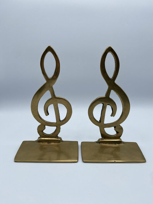 Solid Brass Book Ends Treble Cleff 7” Tall /ro