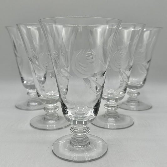 Set Of 5 Vintage Rose By Fostoria 6 Inch Gray Cut Ice Tea Glasses /cb