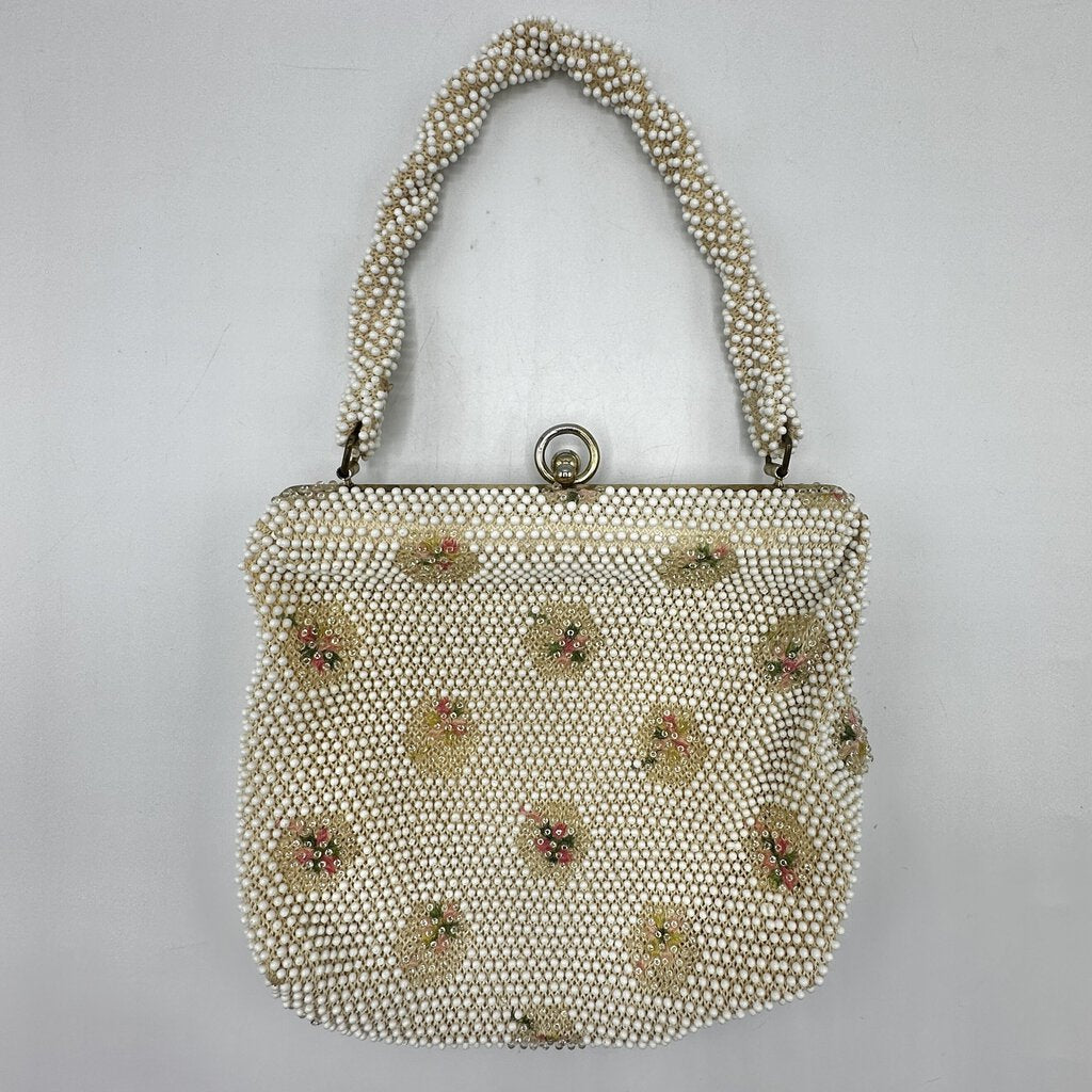 1950s Cordé Bead by Lumured Ivory Floral Beaded Evening Purse/Handbag /cb