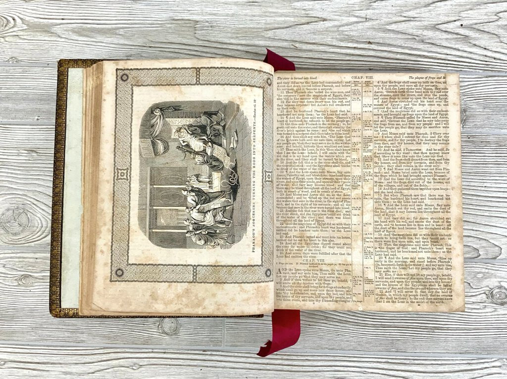 Antique J.B. Lippincott Large Dark Brown Leather Bound Illustrated Family Holy Bible.1880s /cb