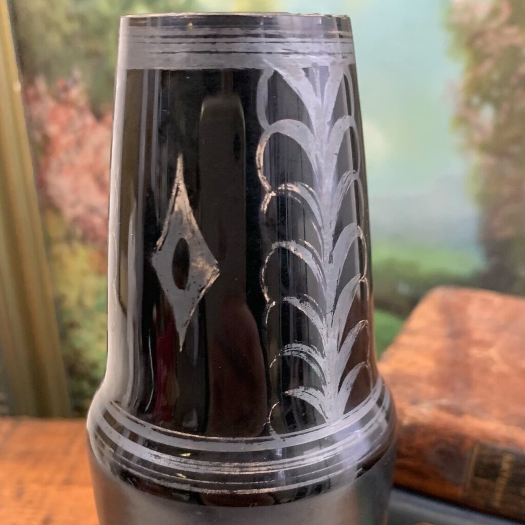 Vintage 1930s Art Deco Black Glass Vase, Made in Czechoslovakia /cb