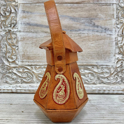 Vintage Unique Leather India Dancer Pagoda/Temple Shaped Handbag /cb