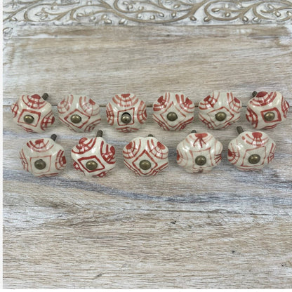 Set Of 11 Unique Vintage Hand-painted Ceramic Knobs /cb