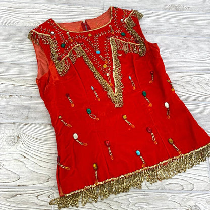 Vintage Handmade Sparkly Red Velvet Bead + Sequin Top /cb