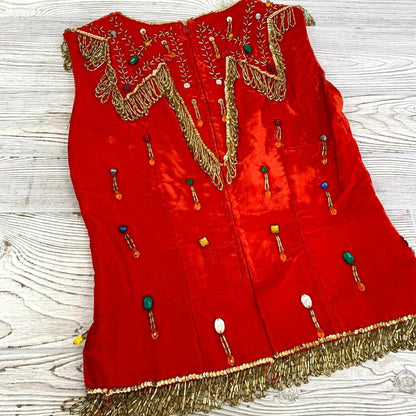 Vintage Handmade Sparkly Red Velvet Bead + Sequin Top /cb