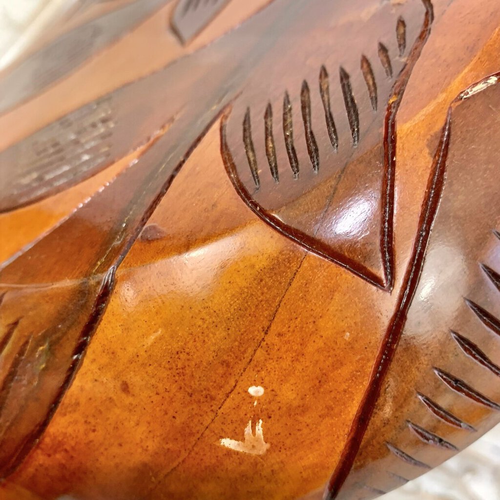 Vintage Carved Wood Leaf-Shaped Divided Bowl /cb