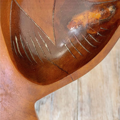 Vintage Carved Wood Leaf-Shaped Divided Bowl /cb