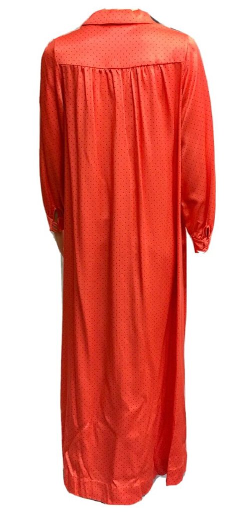 Vintage 1970s Blanche Orange & Dotted Maxi Dress/ House Gown /b