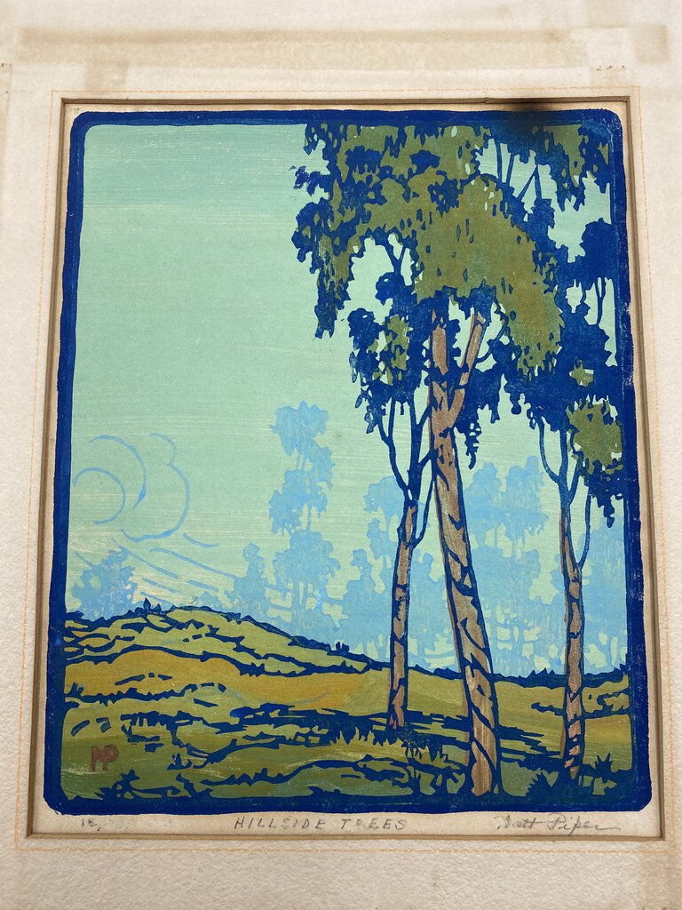 Original Piper Prints Block Print “HIllside Trees” by Nate Piper 8.25”x6.75” /ro