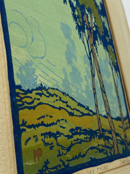 Original Piper Prints Block Print “HIllside Trees” by Nate Piper 8.25”x6.75” /ro