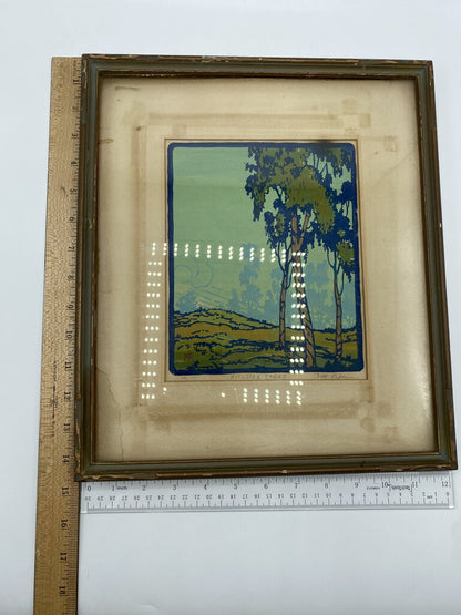 Original Piper Prints Block Print “HIllside Trees” by Nate Piper 8.25”x6.75” /ro