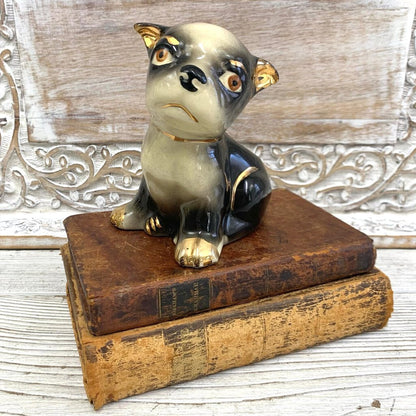 VIntage French Bulldog/Boston Terrier Ceramic Planter w/Gold Trim /cb