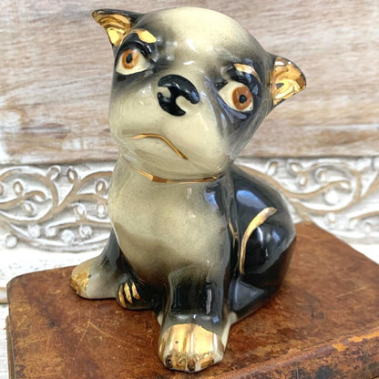 VIntage French Bulldog/Boston Terrier Ceramic Planter w/Gold Trim /cb