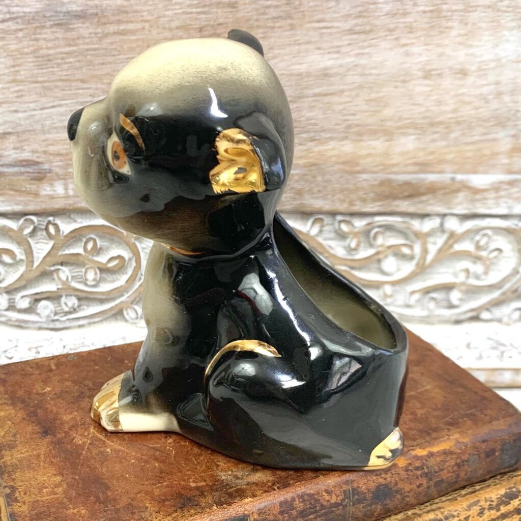 VIntage French Bulldog/Boston Terrier Ceramic Planter w/Gold Trim /cb