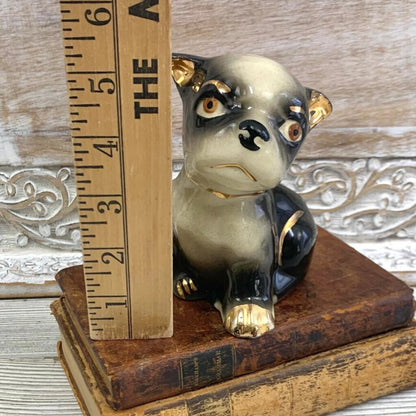 VIntage French Bulldog/Boston Terrier Ceramic Planter w/Gold Trim /cb