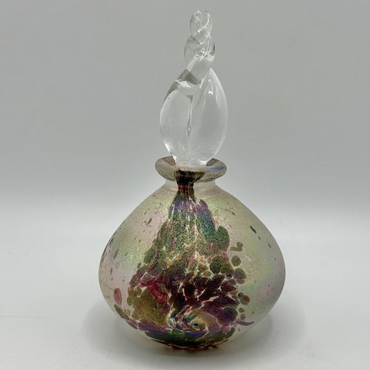 Vintage Hand Blown Iridescent Frosted Perfume Bottle w/Clear Stopper /cb