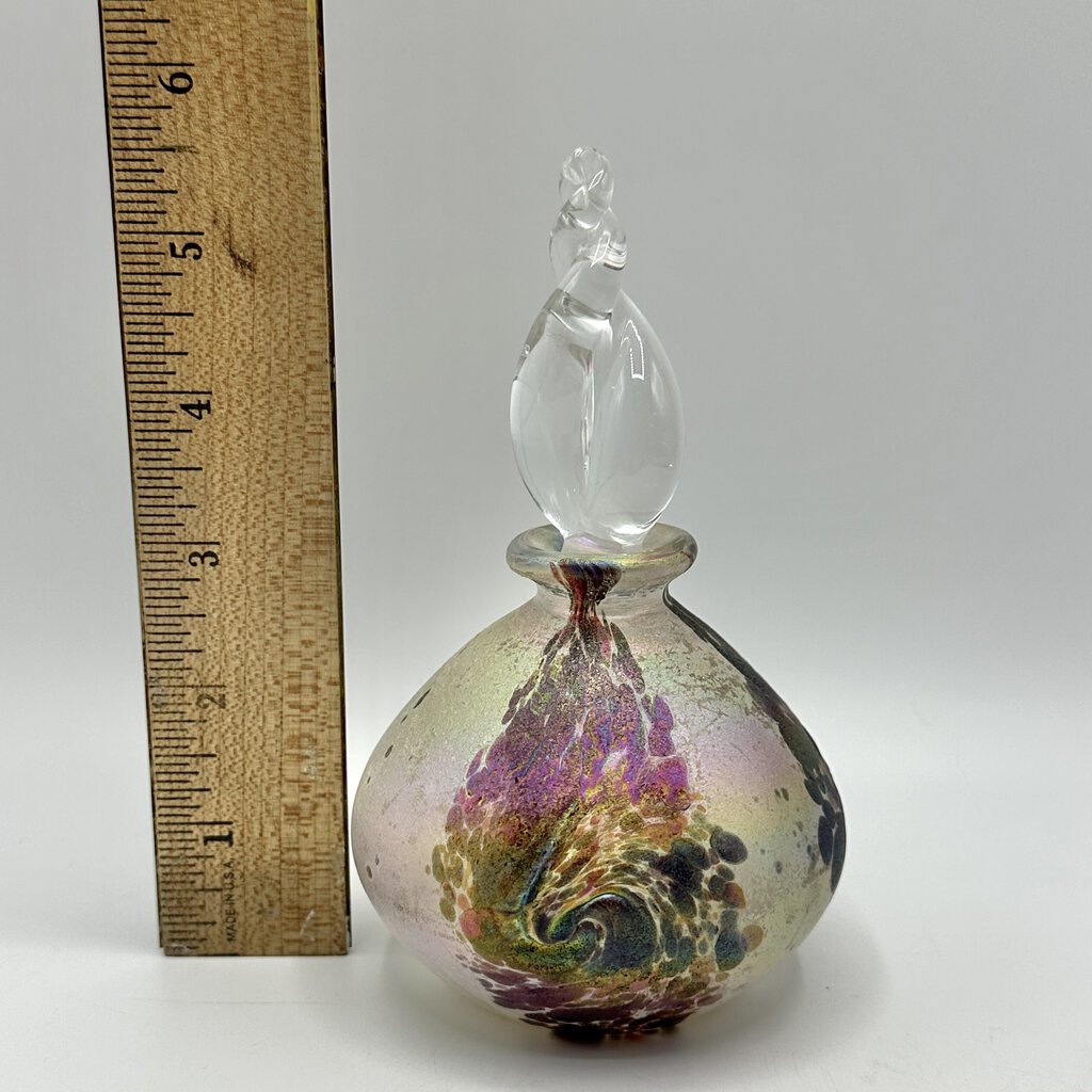 Vintage Hand Blown Iridescent Frosted Perfume Bottle w/Clear Stopper /cb