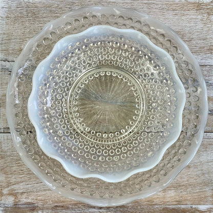 Vintage Anchor Hocking Hobnail Moonstone Opalescent Crimped Bowls Set/2 /cb