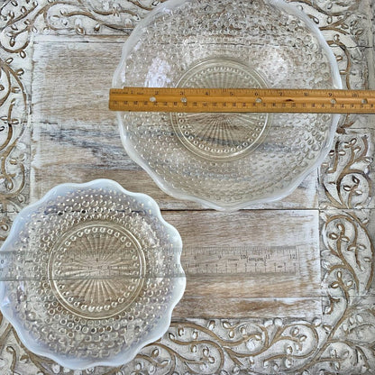 Vintage Anchor Hocking Hobnail Moonstone Opalescent Crimped Bowls Set/2 /cb