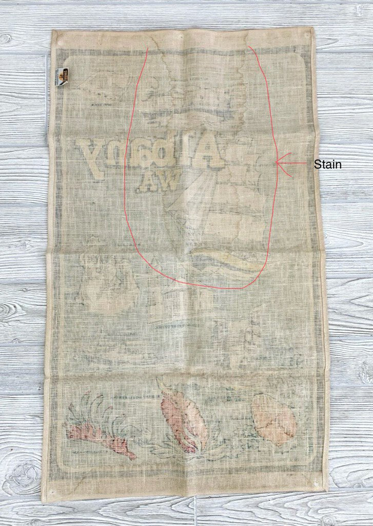 Vintage Albany WA Pure Linen Tea Towel Handprinted Designed in Western Australia and Made in Hong Kong /cb