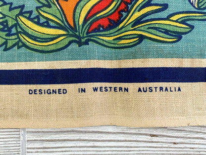 Vintage Albany WA Pure Linen Tea Towel Handprinted Designed in Western Australia and Made in Hong Kong /cb