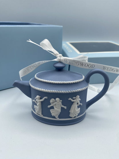 Wedgwood Blue Jasperware Teapot Ornament Dancing Girls EUC/in box /ro