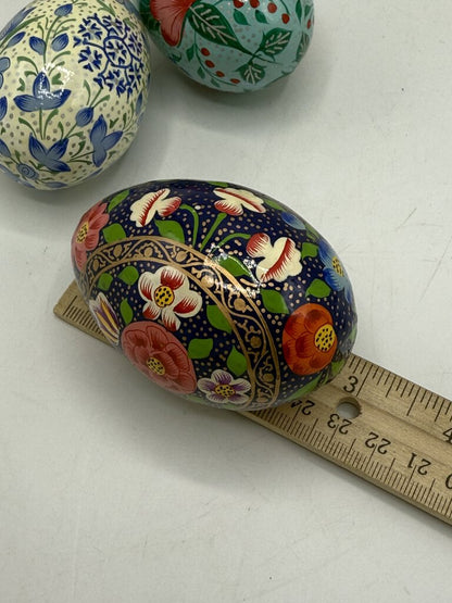 Kashmir Floral Hand Painted Folk Art Paper Mache Eggs set of 3 /ro