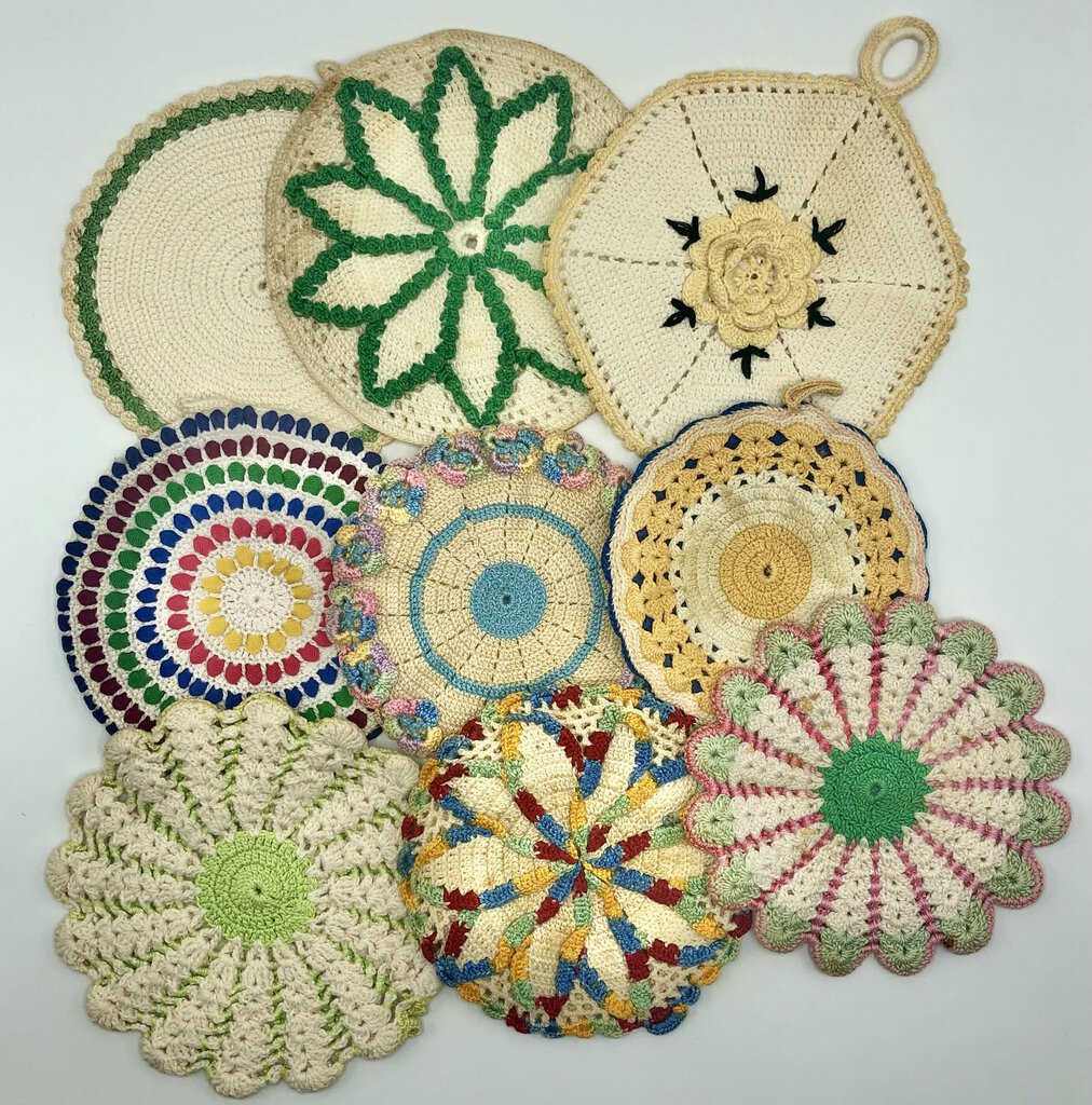 9pc Handmade Crocheted Cotton Pot Holders/ Trivets /b