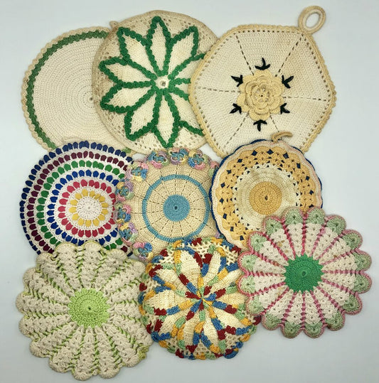 9pc Handmade Crocheted Cotton Pot Holders/ Trivets /b