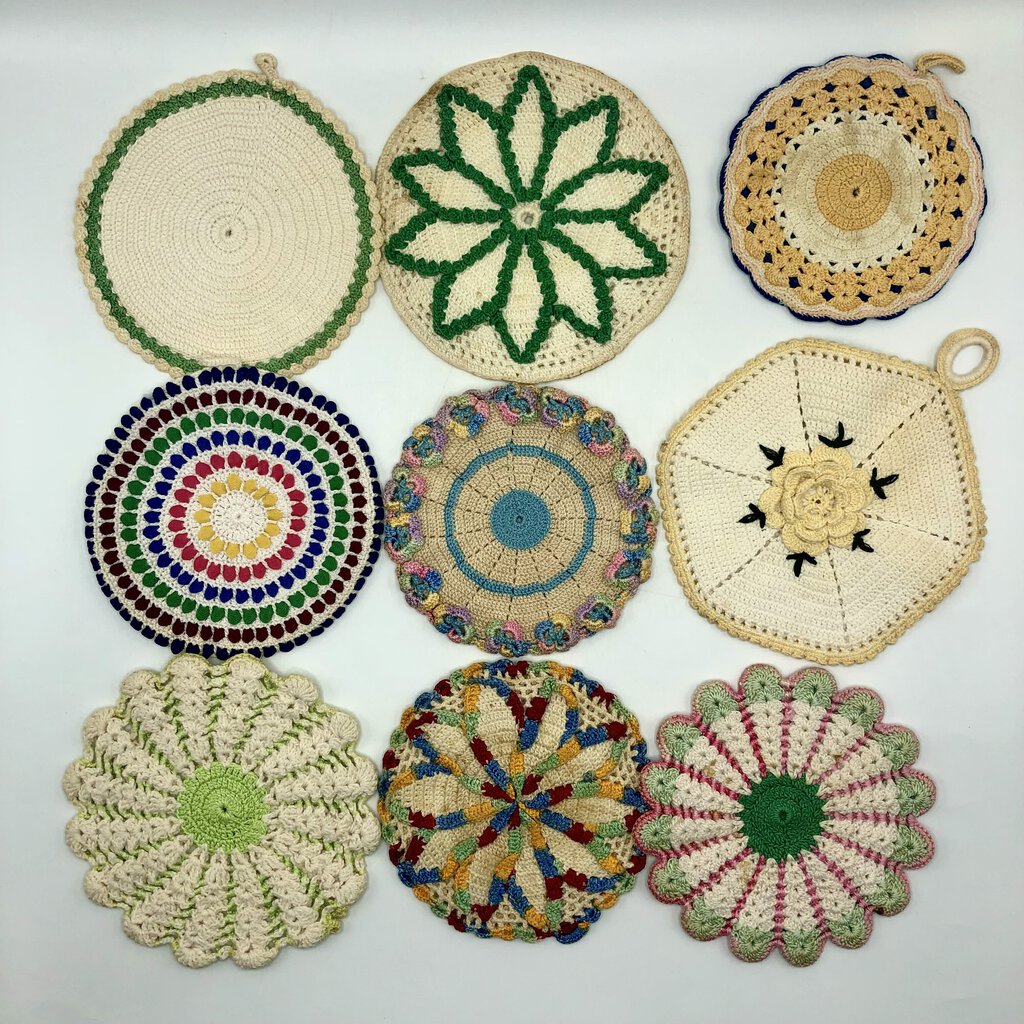 9pc Handmade Crocheted Cotton Pot Holders/ Trivets /b