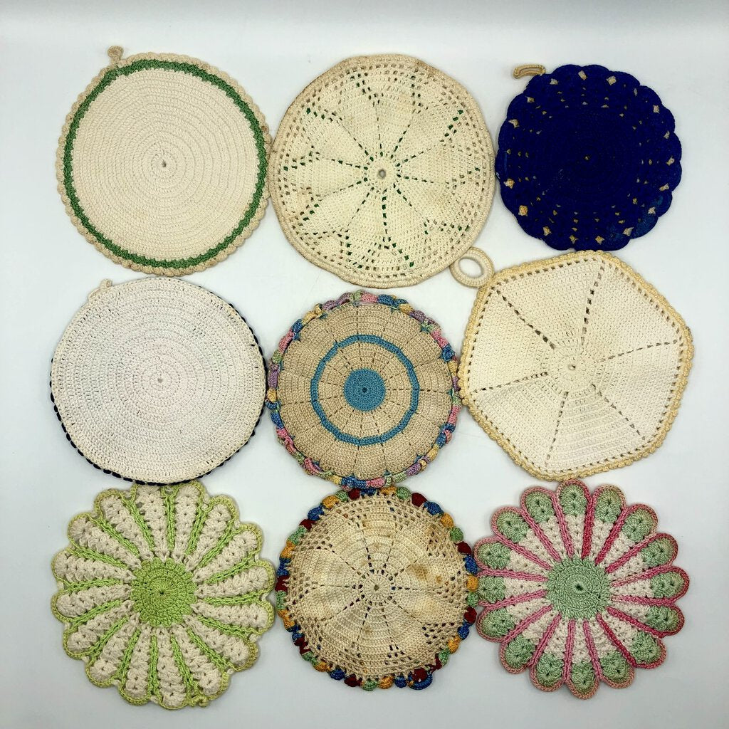 9pc Handmade Crocheted Cotton Pot Holders/ Trivets /b