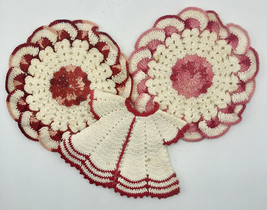 Vintage 3pc Hand Crocheted Cotton Pot Holders/ Trivets /b