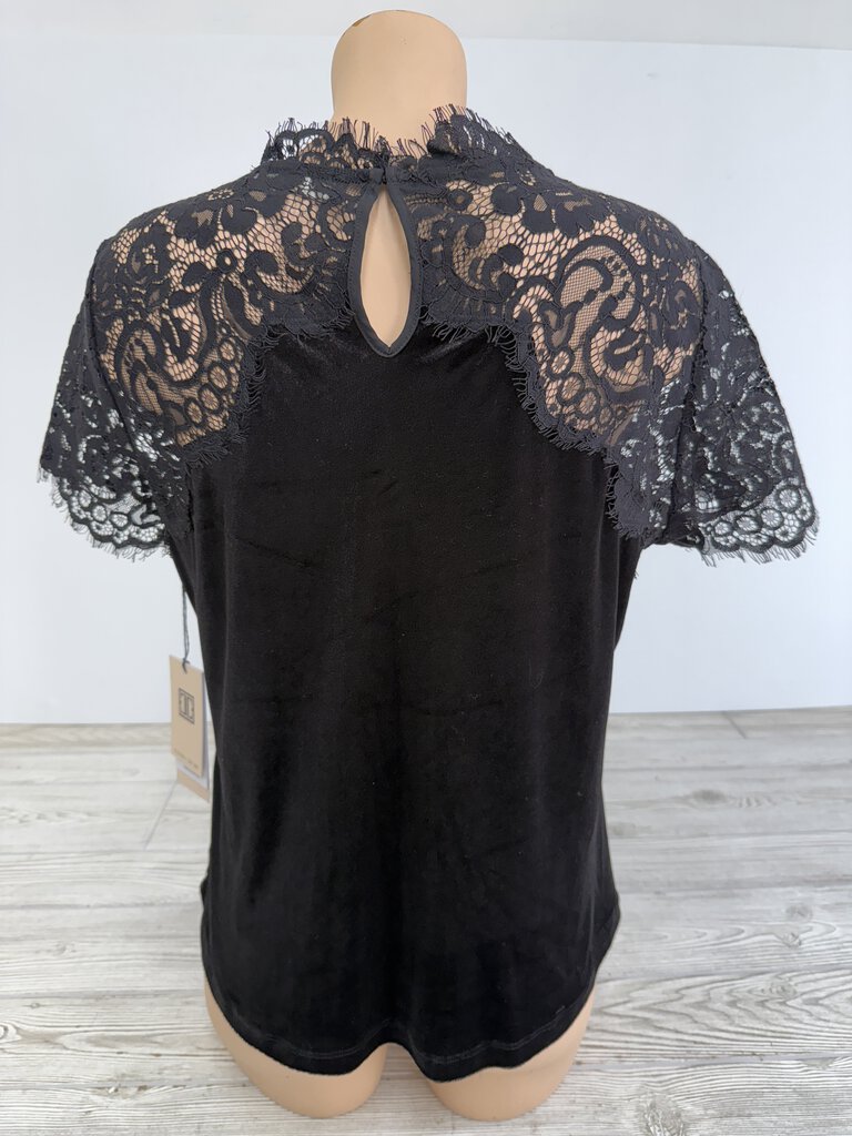 NWT Ivanka Trump Short Sleeve Black Velvet & Lace Top Sz.L /rb