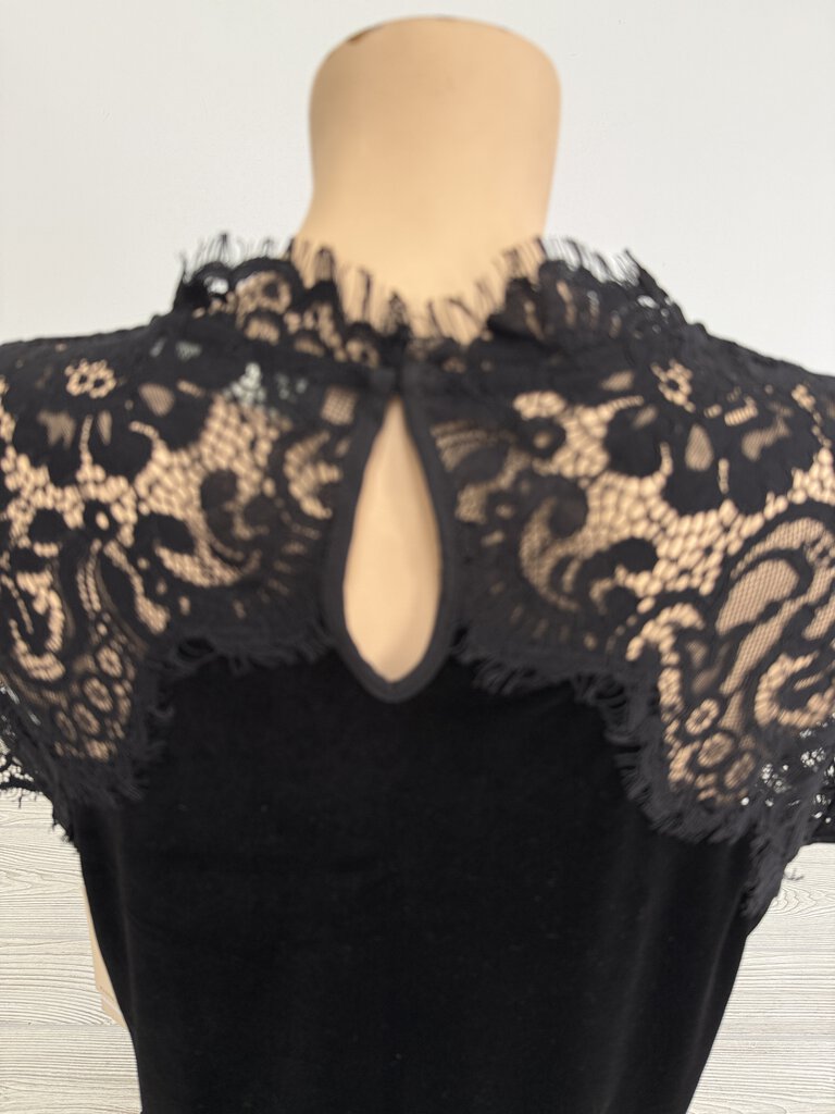 NWT Ivanka Trump Short Sleeve Black Velvet & Lace Top Sz.L /rb