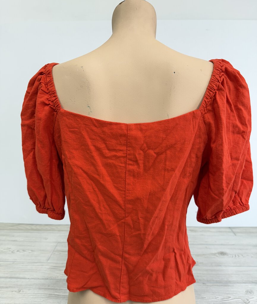 H&M Women’s Linen Orange Peasant Top Size M NWT /rb