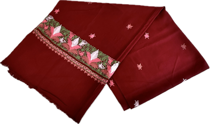 Rush-Ke Kashmir 100% Wool Burgundy Embroidered Scarf/Wrap 88”x 36” /cb