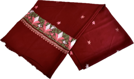 Rush-Ke Kashmir 100% Wool Burgundy Embroidered Scarf/Wrap 88”x 36” /cb