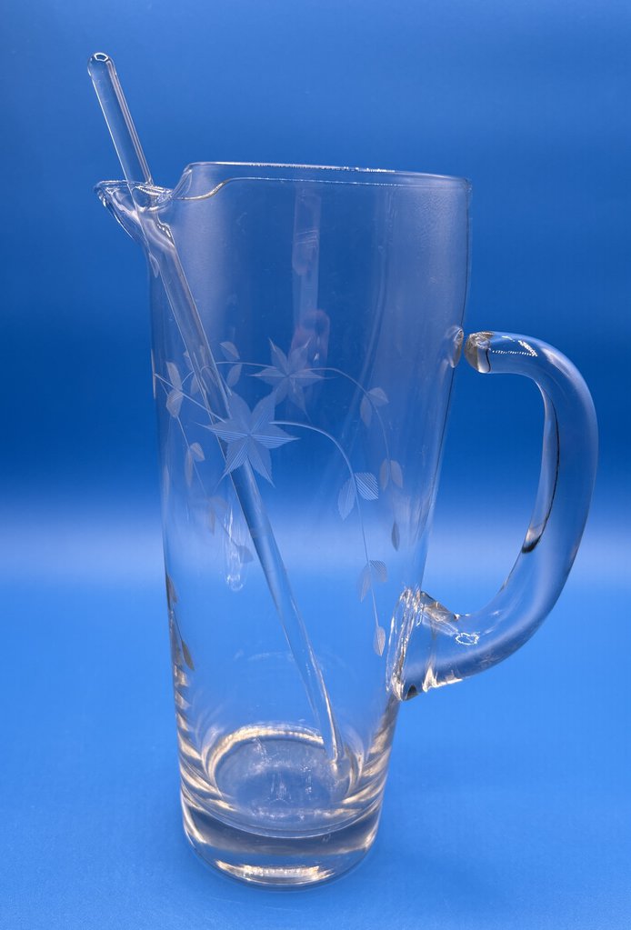 Vtg Etched Cocktail/Martini Pitcher with Stirrer /j