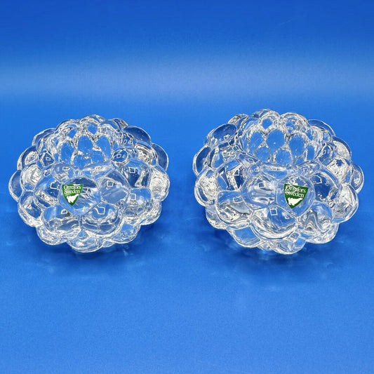 Vintage Pair Of Orrefors Crystal Hallon Raspberry Votive Candle Holders Sweden /cb