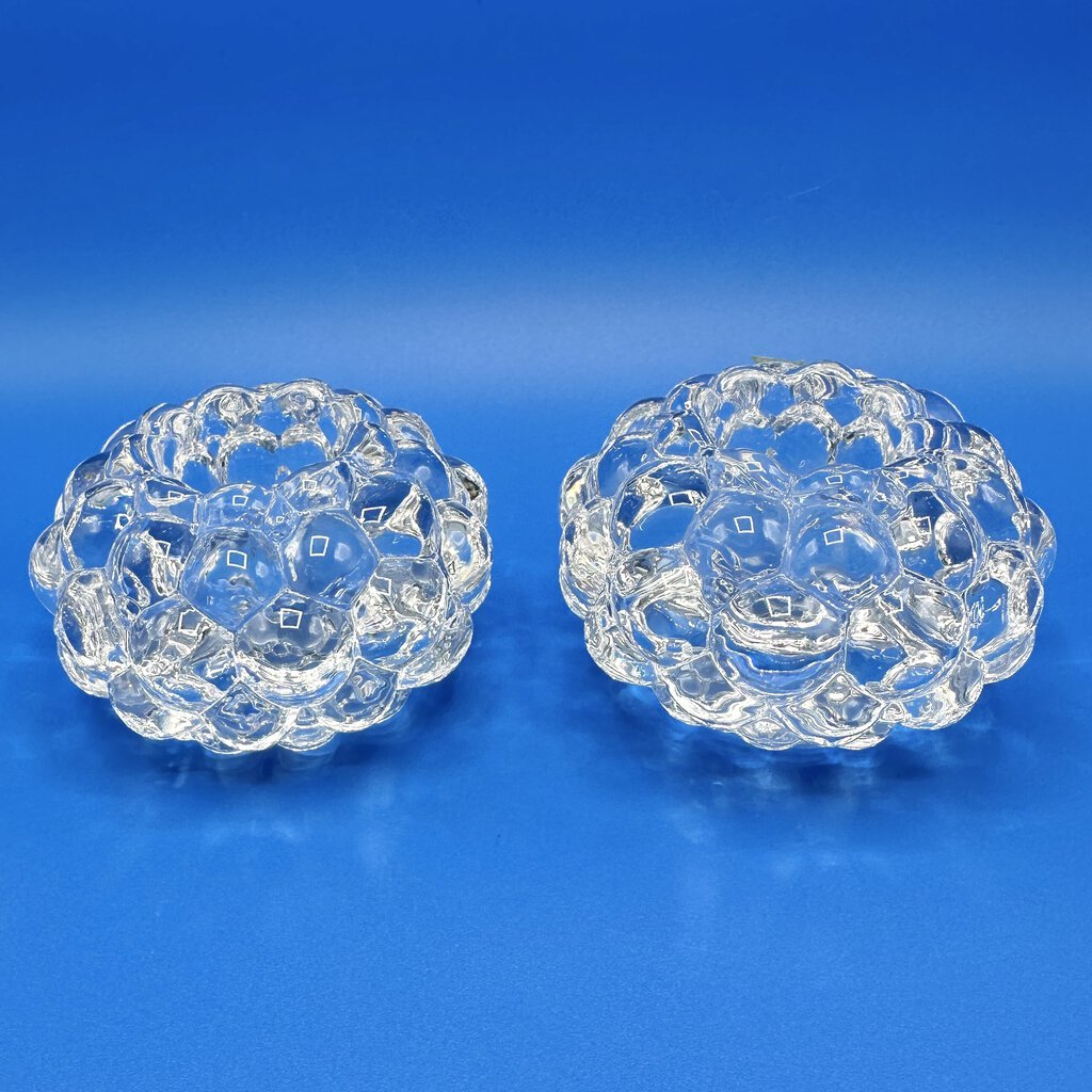 Vintage Pair Of Orrefors Crystal Hallon Raspberry Votive Candle Holders Sweden /cb